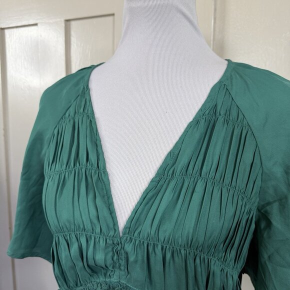 Chelsea28 Dress L Large Dark Green Short Flutter Sleeve Midi Festive Party - Picture 3 of 10